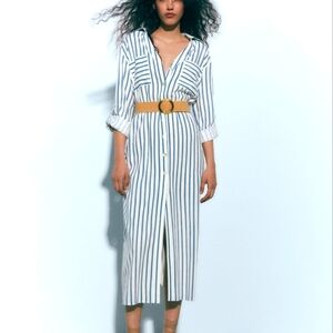 🎊Host Pick🎊 Zara Linen Stripe Shirt Dress With Belt